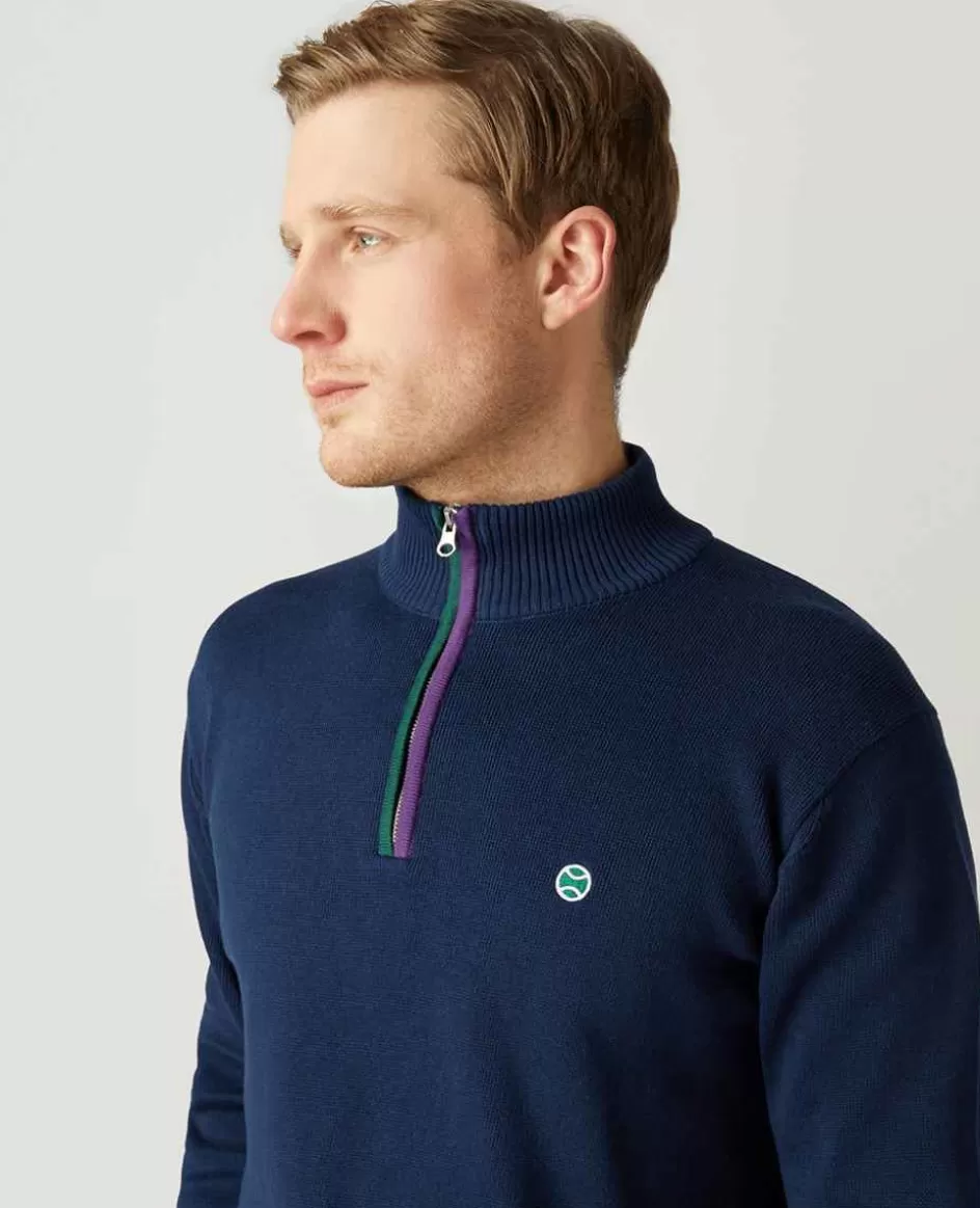 Wimbledon Mens 1/4 Zip Knit - Navy