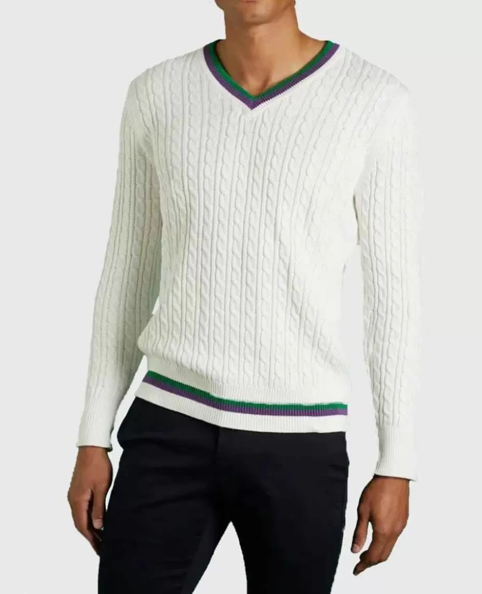 Wimbledon Men's Long Sleeve Cable Knit - White