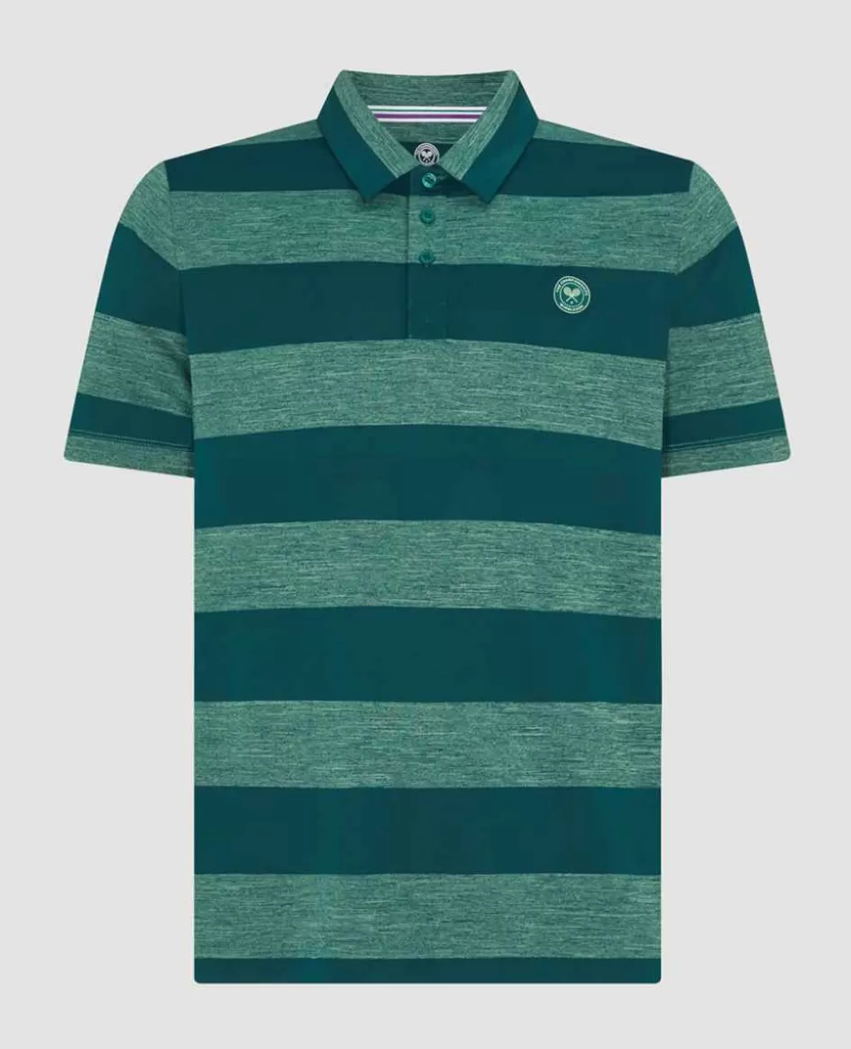 Wimbledon Mens Striped Polo Green & Lime