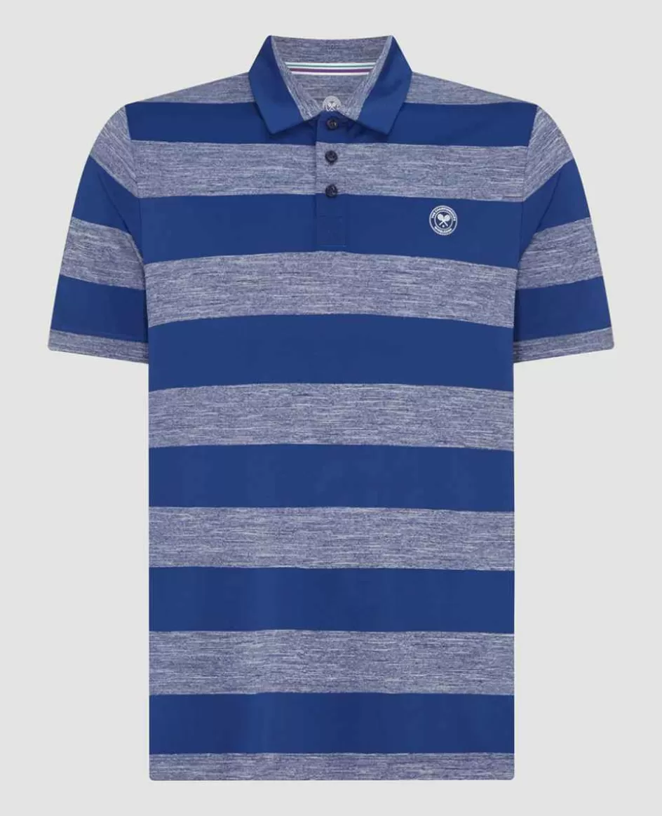 Wimbledon Mens Striped Polo Navy & White