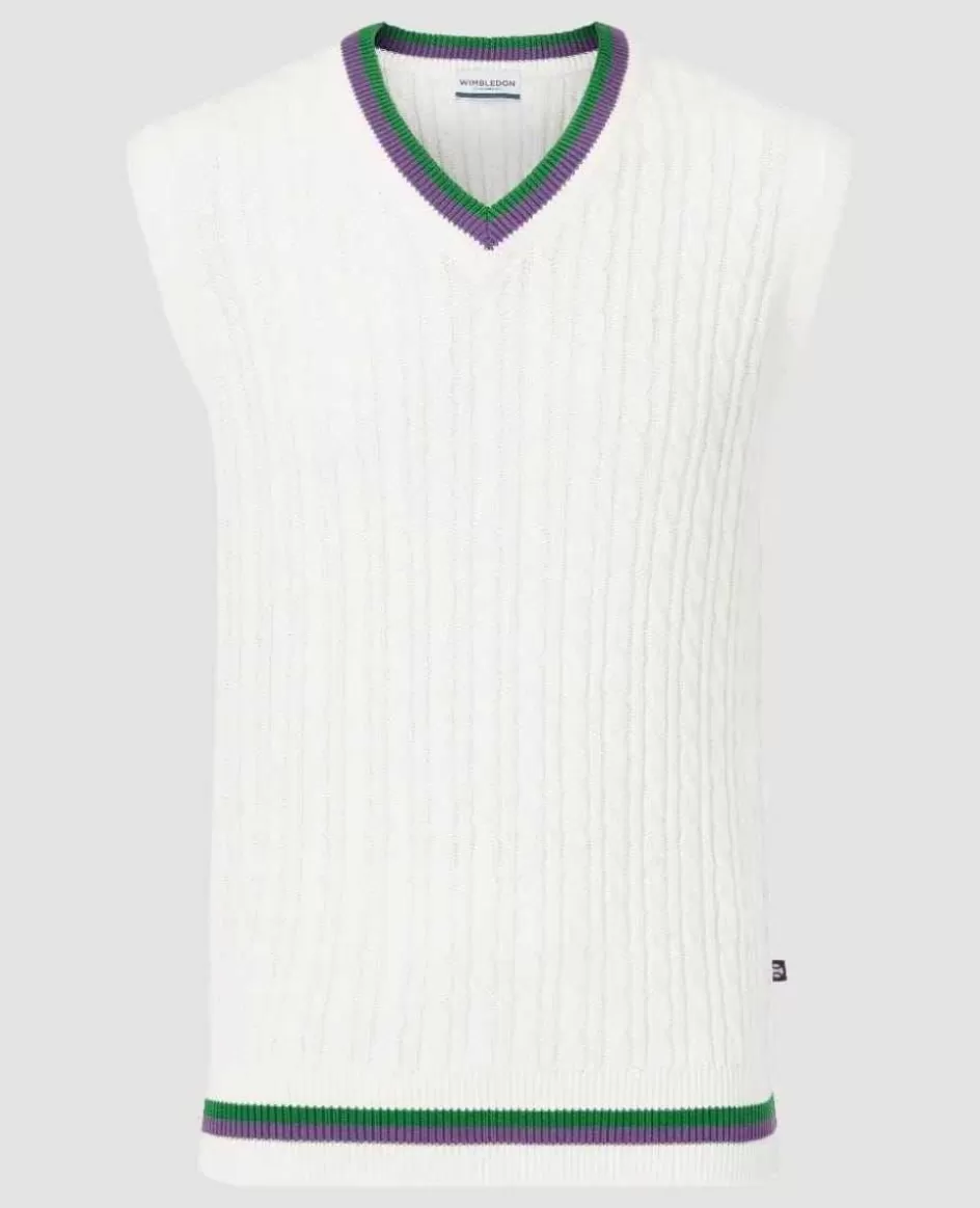 Wimbledon Men's Tank Cable Knit - White