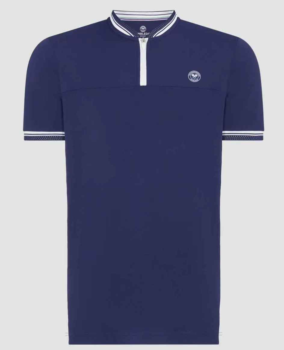 Wimbledon Mens Zip Neck Polo Navy & White