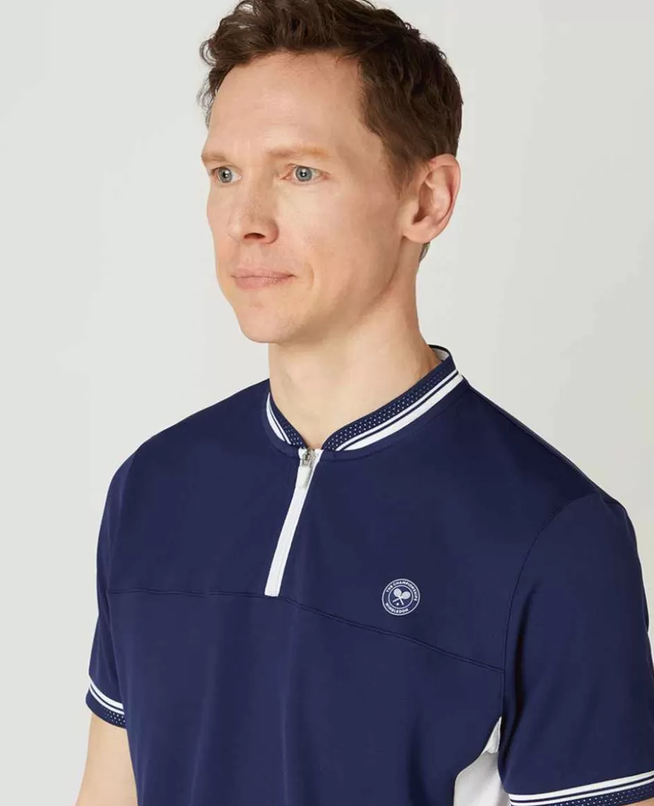 Wimbledon Mens Zip Neck Polo Navy & White