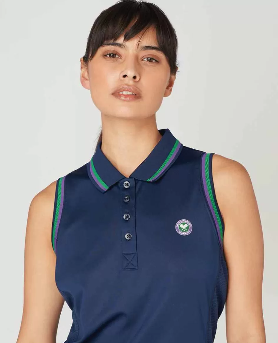 Wimbledon Womens Core Performance Sleeveless Polo - Navy