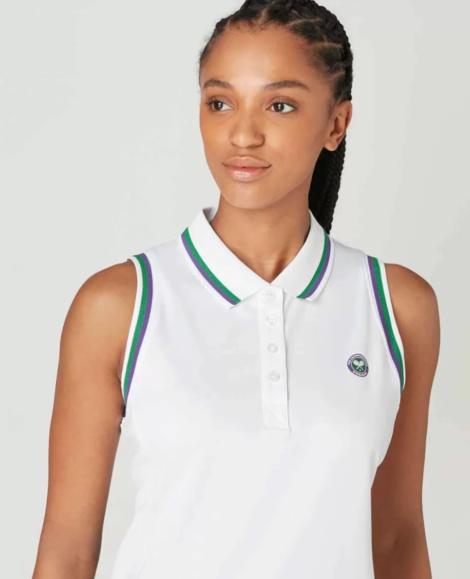 Wimbledon Womens Core Performance Sleeveless Polo - White