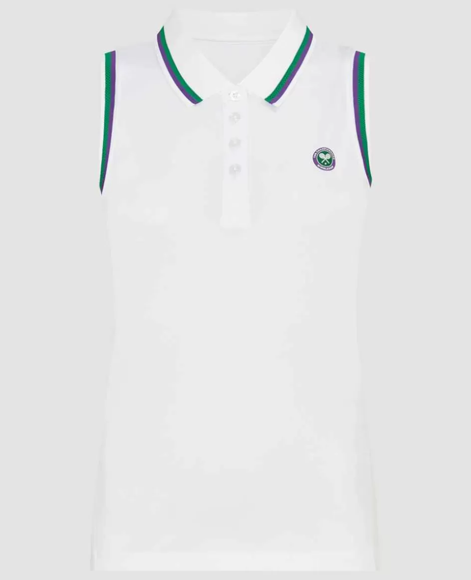 Wimbledon Womens Core Performance Sleeveless Polo - White